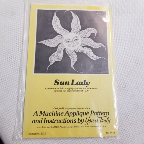 1978 Yours Truly Sun Lady applique pattern #3073 sealed PAT048 - Picture 2 of 4
